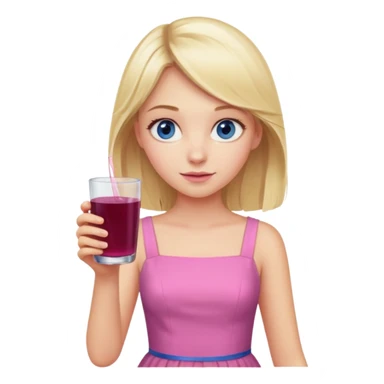 blonde girl with blue eyes in a pink dress holding a glass of elderberry juice sticker
