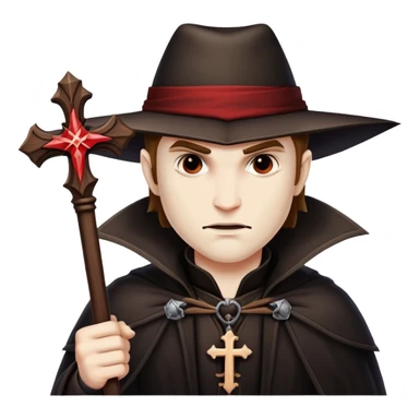 Vampire hunter with wooden stake and cross, ready to fight sticker