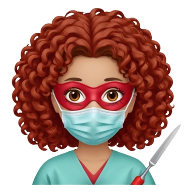 Lilith symbol seductress evil surgeon. Hair curly, and brown. Long curly brown hair. Red surgical mask and hair covering. She works for cartel and kills  with a scalpel. sticker