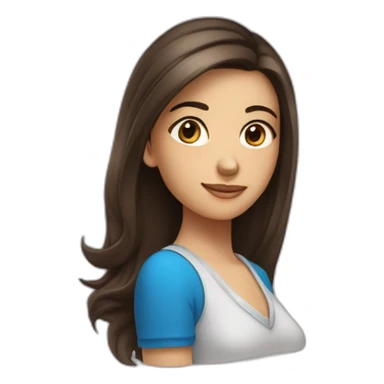 adolecente fille brune aux yeux bleu heureuse cheveux lisse etdetaché sticker