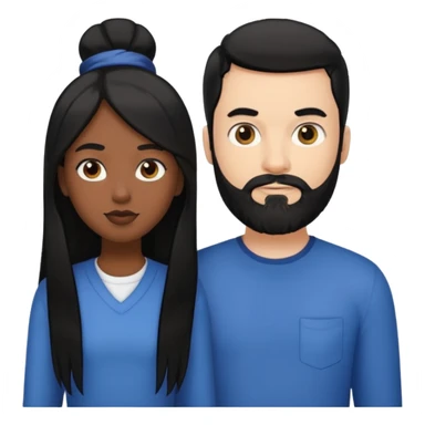 White man with black hair and black beard standing next to a black girl with long black hair sticker