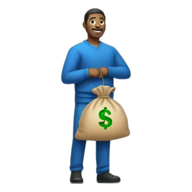 man with money bag in blue cloths sticker