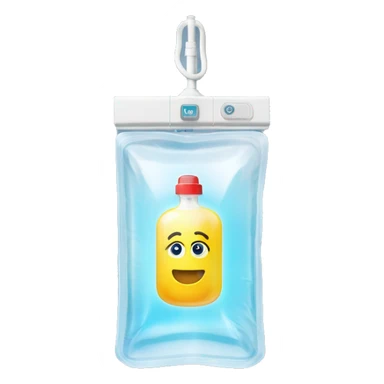 Rectangular transparent plastic iv bag filled with 500ml of saline hanging on an iv pole in an intensive care unit  sticker