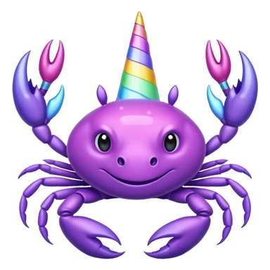 a purple crab with a unicorn horn sticker