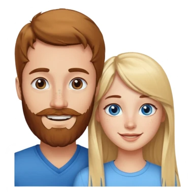 Woman with blue eyes and long blond hair and a bang in love with brown hait man with beard and freckles sticker