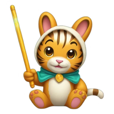 cute tiger bunny bear holding a magic wand sticker