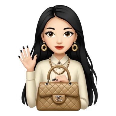 on est à Dubaï une chinoise avec des très très très beaux ongles et des très très très long  faux cils avec des sacs Chanel et un vêtement Chanel sticker