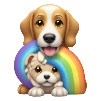 A rainbow dog holding hands and hugging with another dog with candy and sunshine sticker