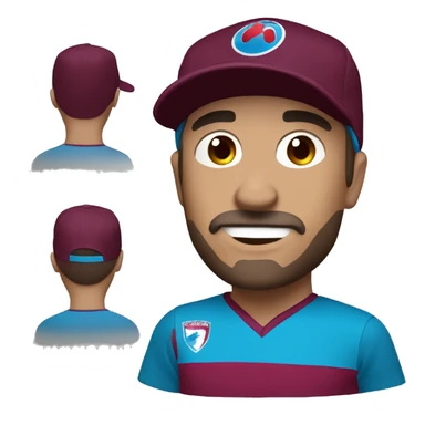 create en emoji , A man in his 30s wearing a maroon and blue Trabzonspor jersey. He has a maroon and blue coloured sport cap on his head and a slight smile on his face. sticker