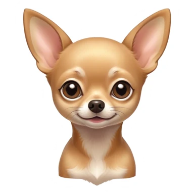 Cinematic Cute Fawn Short Haired Chihuahua Portrait Emoji, Head tilted playfully and inquisitively, smooth fawn fur with a healthy sheen, round, sparkling dark eyes filled with curiosity, Simplified yet irresistibly adorable features, highly detailed, glowing with a warm, friendly glow, high shine, affectionate and lively, stylized with a touch of whimsy, bright and endearing, soft glowing outline, capturing the essence of a mischievous yet loving pup, so playful it feels like it could bound out of the screen and into your arms! sticker