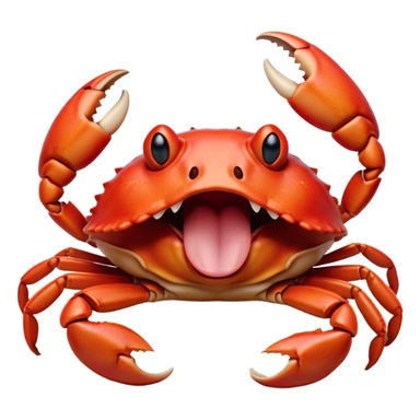 Cinematic Realistic Cute Yawning Crab Portrait Emoji, Head tilted slightly with a dramatic, wide-open yawn, showcasing a soft, textured red shell with a charming, naturally formed face and drooping features, rendered with realistic detail and warm, sandy light, high shine, relaxed yet expressive, styled with a dash of coastal charm, soft glowing outline, capturing the essence of a sleepy yet affectionate crab that appears ready to stretch out on the shore for a peaceful nap! sticker