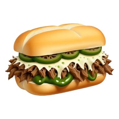 Chicago Italian cheesy beef sandwich. Italian bread, shredded beef, white provolone cheese, green peppers. sticker