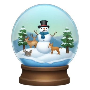 Snowman and winter landscape with wild animals in Snow globe sticker