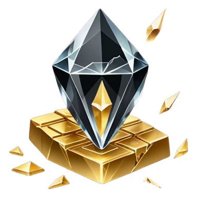 Minimal black hand outline gripping a shattered diamond prism, light shards projecting luxury items (e.g., perfume, gold bars), deep burgundy (#4A0E27) and onyx (#000000) background with metallic gold (#FFD700) fractures, dramatic chiaroscuro lighting, edgy opulence sticker