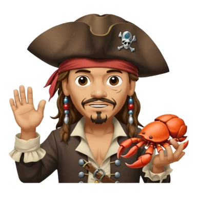 jack sparrow from the film pirates of the caribbean, shooo-ing the stone-crab.
- jack is sideways, mimicing to the left
 sticker