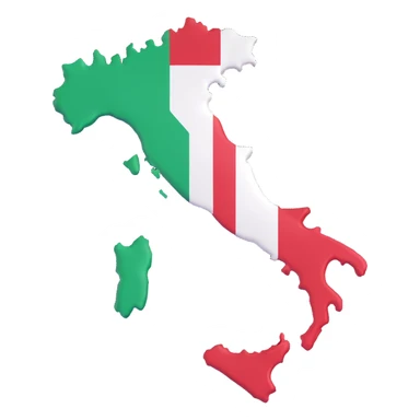 3D illustration of the map of Italy with the Italian flag overlay, vivid and bright flag colors sticker