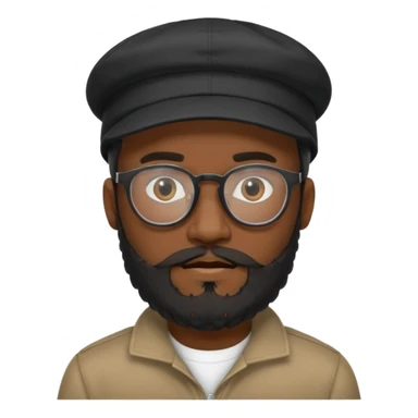 A stylish black man wearing glasses, with a full beard, wearing a black cap, realistic, high detail, studio lighting. sticker