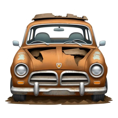 a rusty crappy demolished car sticker