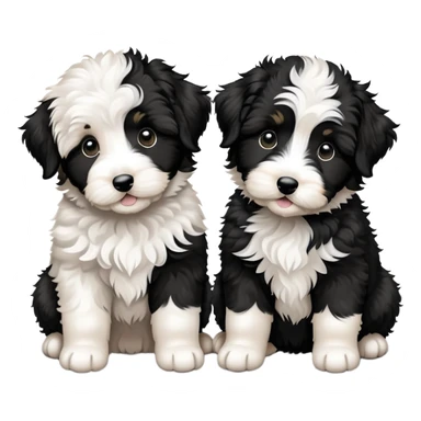 Two black and white aussiedoodle puppy sticker
