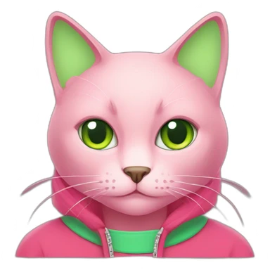 Black cat with green eyes red choker in a pink hoodie  sticker