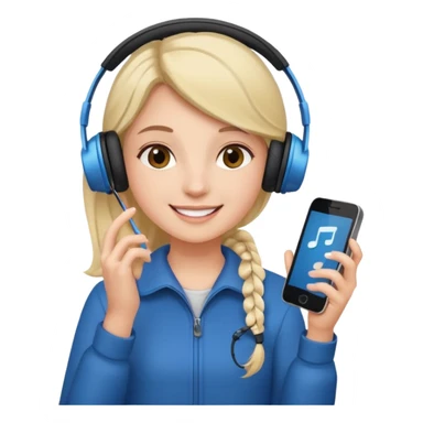 Girl listening to music with earphone and phone in hand sticker