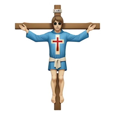 Crucified Liam Gallagher in the style of Jesus full body on cross in mod clothing sticker