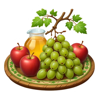 medieval fruit platter object icon, grapes apples pears, rustic plate, small honey drizzle, cozy medieval vibe, 3D cartoon, mobile game icon style, clean background, no text, no watermark
 sticker