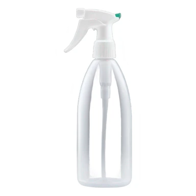 a sleek, transparent plastic spray bottle with a sturdy white trigger handle, featuring a 10-cm-long narrow stainless steel nozzle tube. The metal tube has a slight curve at the tip, designed to reach tight spaces for precision spraying. sticker
