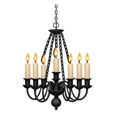 Simple minimalistic hanging chained black Ceiling chandelier with beige-white candles sticker