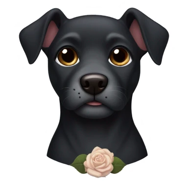 Short haired black dog with rose ears, greying muzzle and eyebrows, and brown eyes  sticker