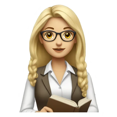 Woman teacher blonde long hair brown glasses with book sticker