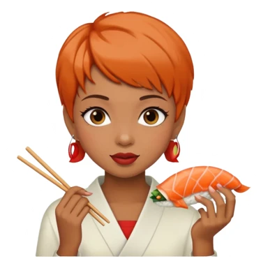 Pixiecut Hair Brown girl eating sushi sticker