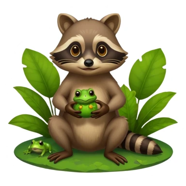 Raccoon holding a frog sticker