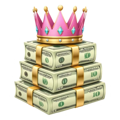 Money stack with pink crown sticker