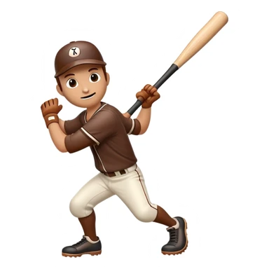 Brown wooden baseball bat with cartoon limbs and a face in mid-swing motion sticker