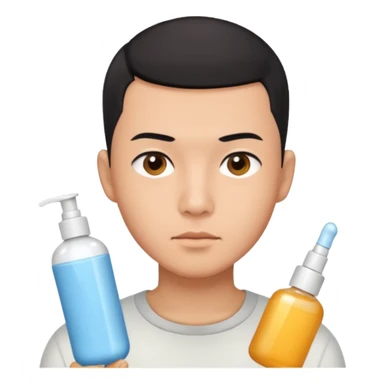 try different skincare products for chinese man with buzz cut (short black hair) doing skincare sticker