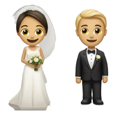 the bride and groom holding a wedding invitation sticker