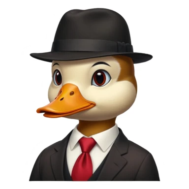 duck wearing a black red tall hat and tie  sticker