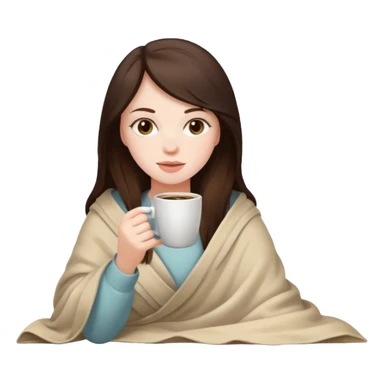 Brunette girl inside a blanket drinking coffee sticker