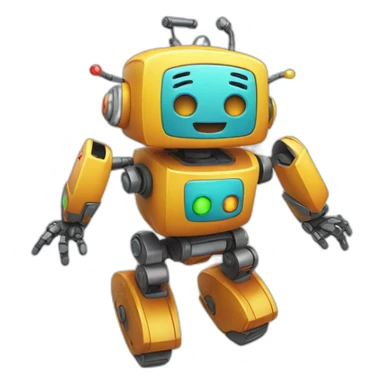 a cheerful multi-colored jumping robot sticker