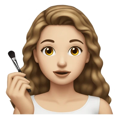 pretty white girl with brown hair putting on makeup sticker