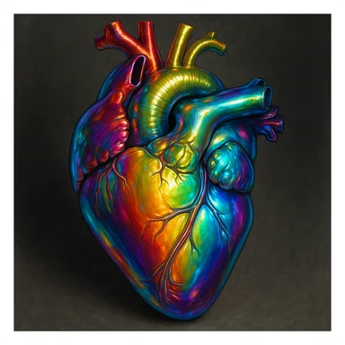 heart with a metallic rainbow finish, realistic digital art style sticker