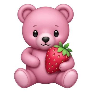 Pink teddybear with a big strawberry sticker