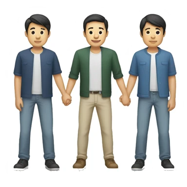 three men holding hands, two are white, one is asian sticker