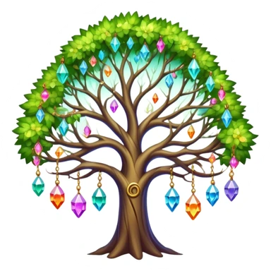 Spiritual magical ethereal colorful tree with crystals hanging in it sticker