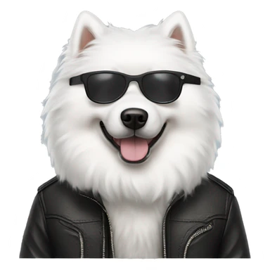 Samoyed dong wearing a leather jacket with black glasses  sticker