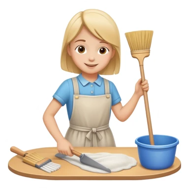 child helping parents with simple chores like sweeping or setting the table, cheerful and helpful sticker