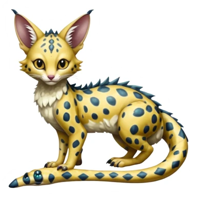 Realistic cute Flurry furry scary slimy oily glossy wet gloomy dusky scaly sergal-serval-possum-sphynx-Koi-sergal-fusion-animal-hybrid-creature with a snake-tail sticker