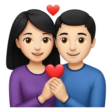 An emoji of a happy couple, the woman has long black hair and a light brown skin tone, while the man has short black hair and a white skin tone. They are in a romantic pose, expressing love and joy with warm facial expressions and affectionate gestures. sticker