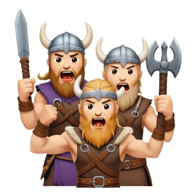 hree different Vikings scream, weapons in their hands, realistic sticker